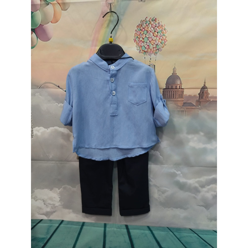 Set Abbigliamento Elegante Casual per Bambino - Camicia Azzurra e Pantaloncini Neri