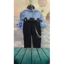 Set Abbigliamento Elegante Casual per Bambino - Camicia Azzurra e Pantaloncini Neri