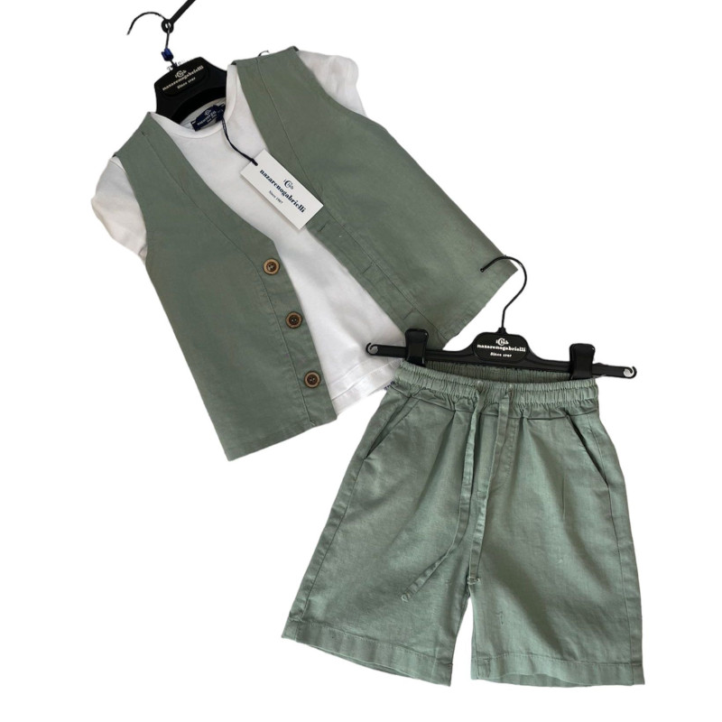 Completo Estivo Casual-Chic per Bambino in Cotone Verde Salvia