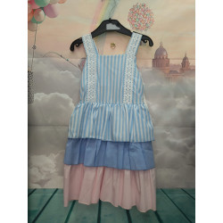 Vestitino Bimba in Cotone Azzurro e Rosa con Fiocco